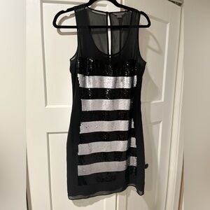 Armani Exchange Black and Silver Sequins Striped Mini Dress (slinky and sexy)